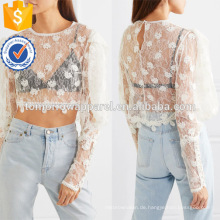 Cropped Cotton White Lace Langarm Sommer Top für sexy Mädchen Herstellung Großhandel Mode Frauen Bekleidung (TA0069T)